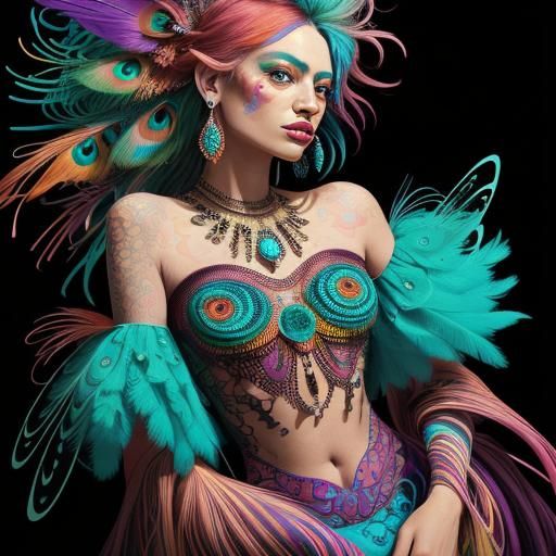 Exotic Woman: Fauvist Portrait with Rainbow Skin