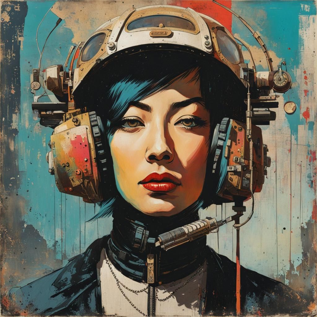 Distorted Portrait in Retrofuturist Grunge Style