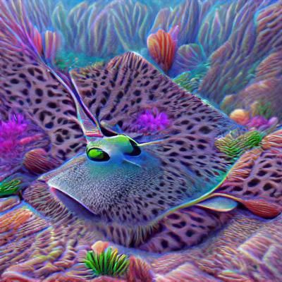 Fantasy Stingray Swimming in Coral Reef: 3D Render