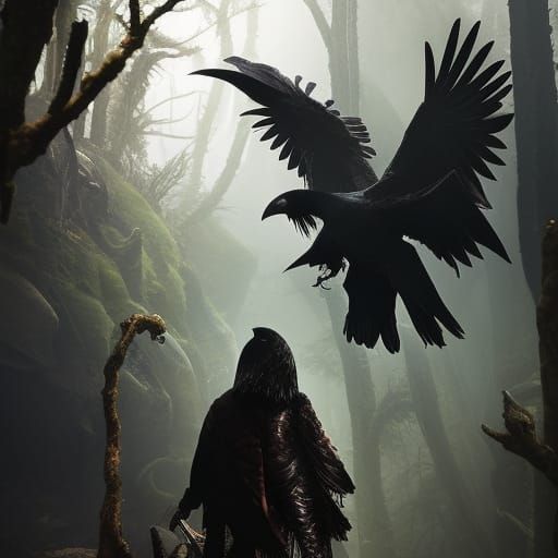 Death Raven in Dystopian Jungle: Fantasy Art