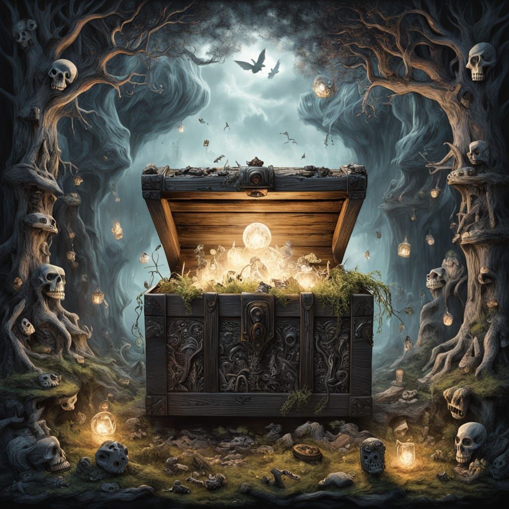 Enchanted Chest of Horrors in Fluorescent Forest