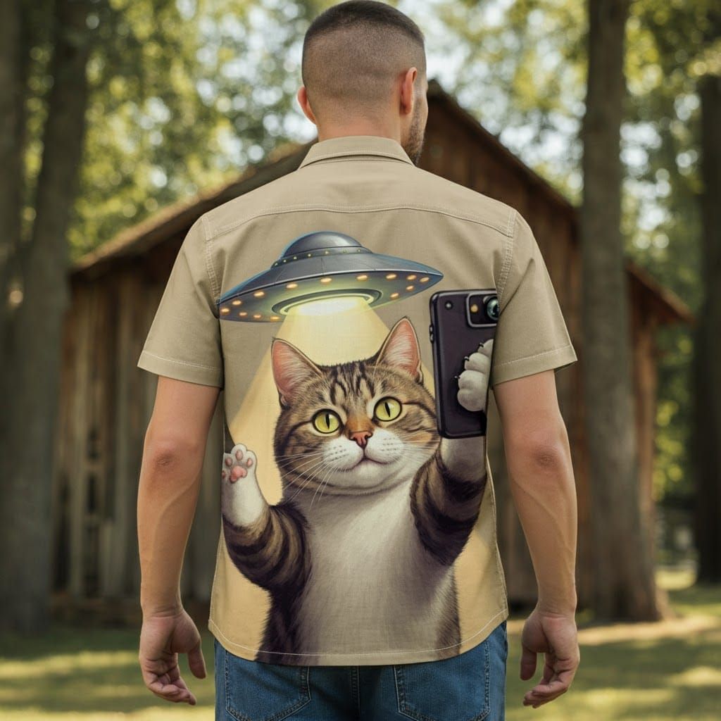 Funny Cat Selfie UFO Shirt Illustration