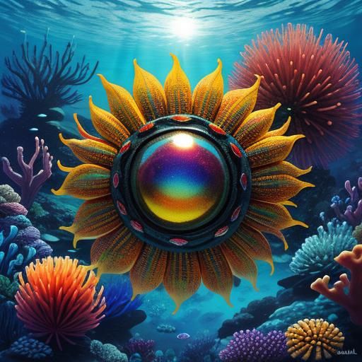 Rainbow Urchin in Underwater Utopian Art