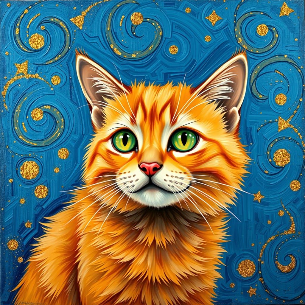 Whimsical Orange Cat in Impressionist-Inspired Artwork