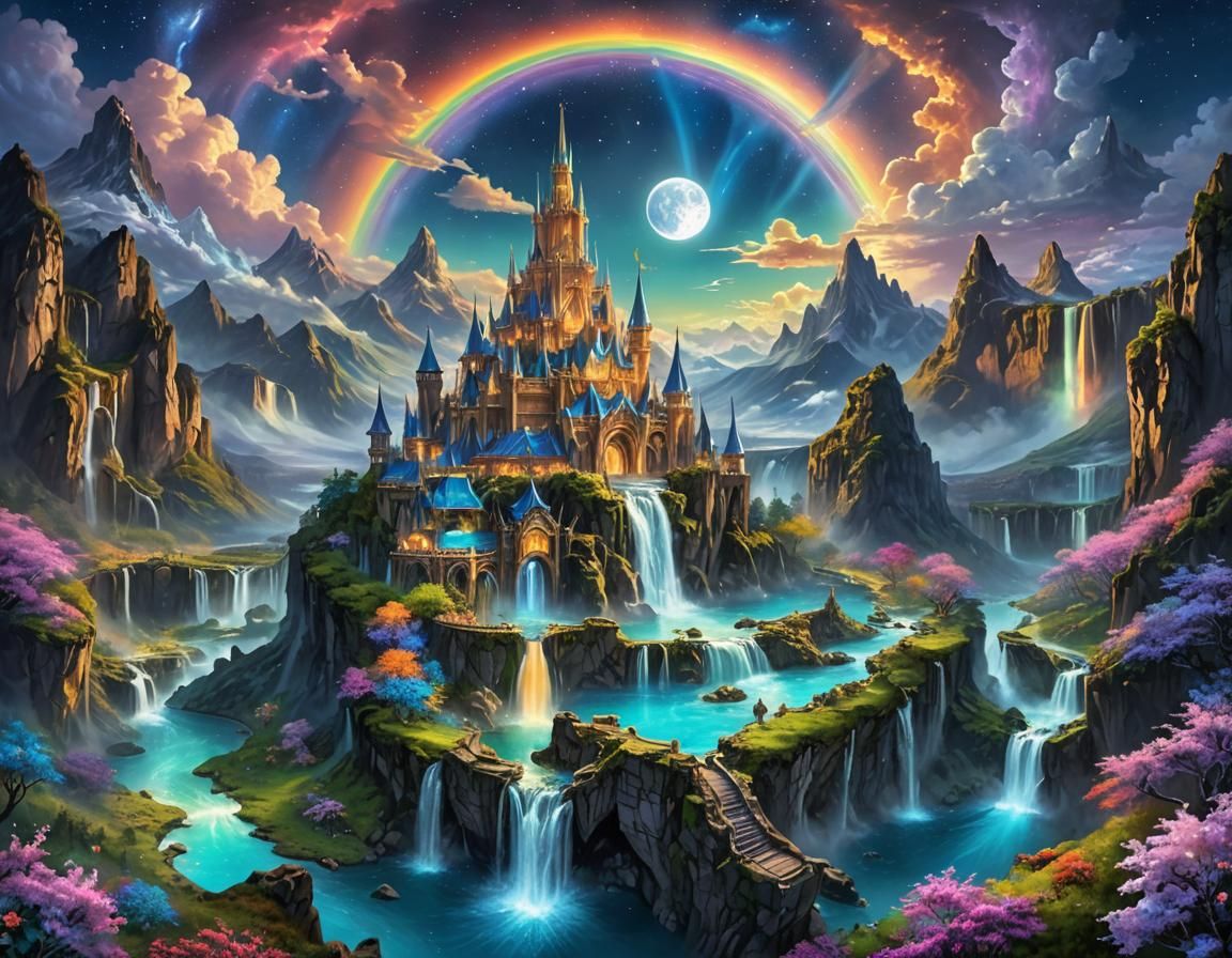 Magical Elf City Under a Full Moon