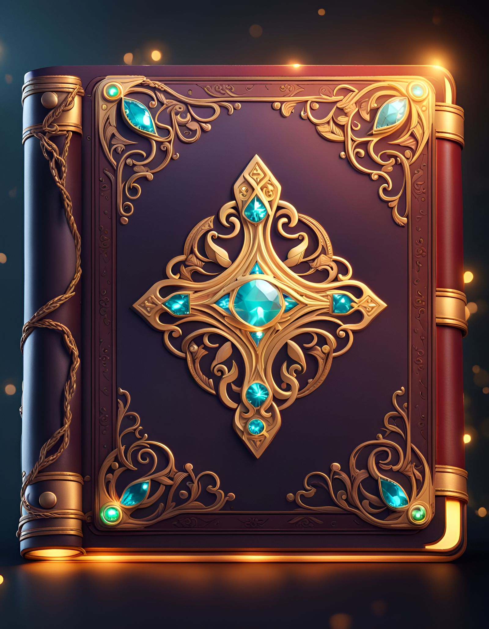 Glowing Jewel Spellbook with Filigree Ornament