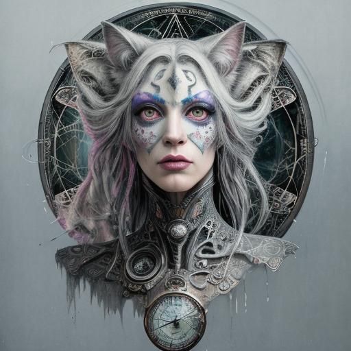 Cat in Art Nouveau Steampunk Surrealism Style