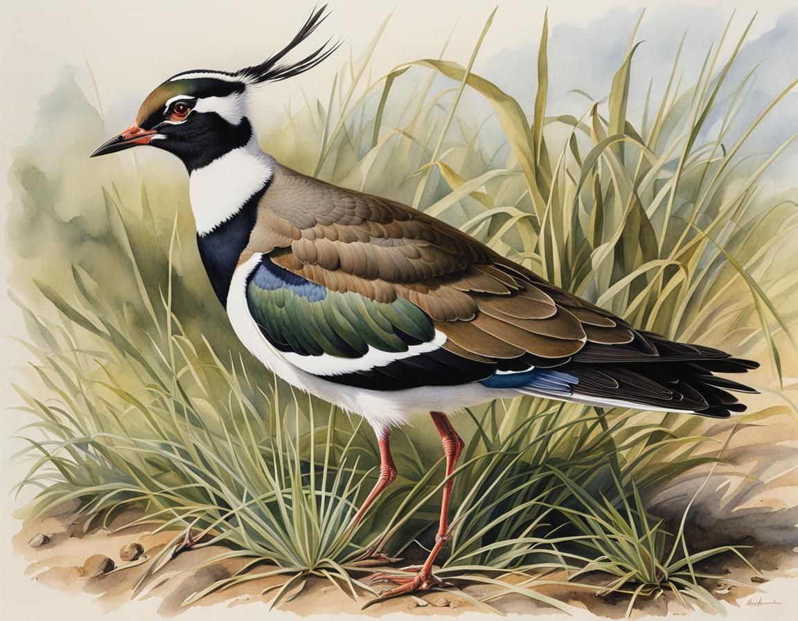 Surreal Watercolor of a Lapwing in Flight