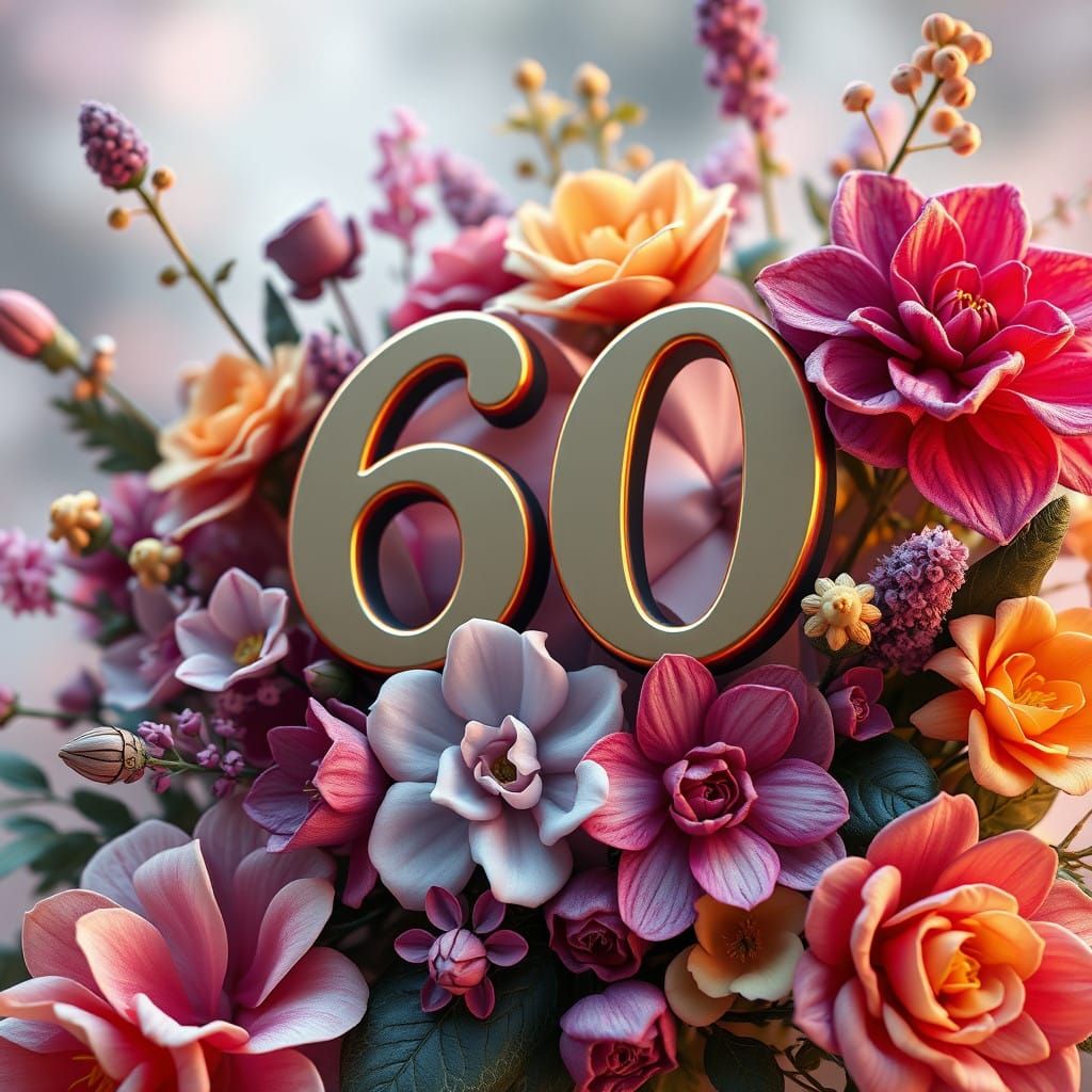 Whimsical Floral Birthday Card in a Fantasy Concept Art Styl...