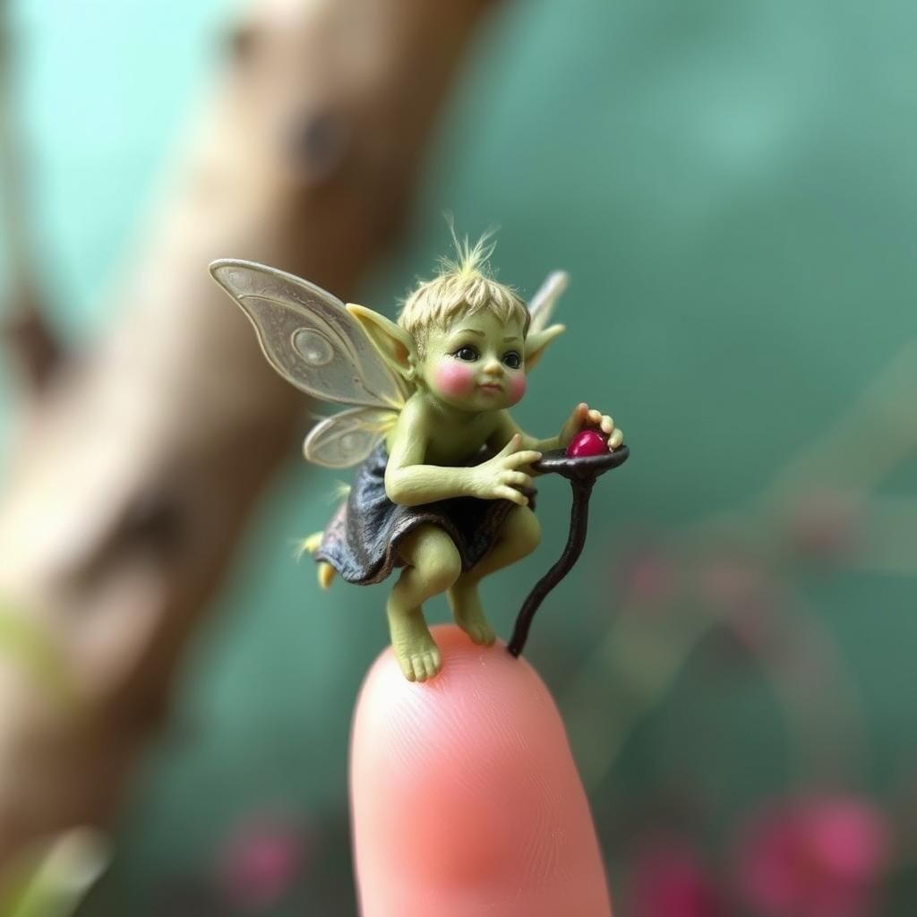 Tiny Goblin Fairy on a Fingertip
