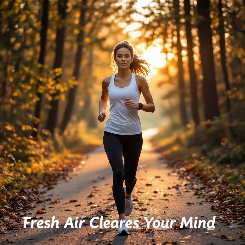 Woman Jogging in Golden Hour Forest Sunrise