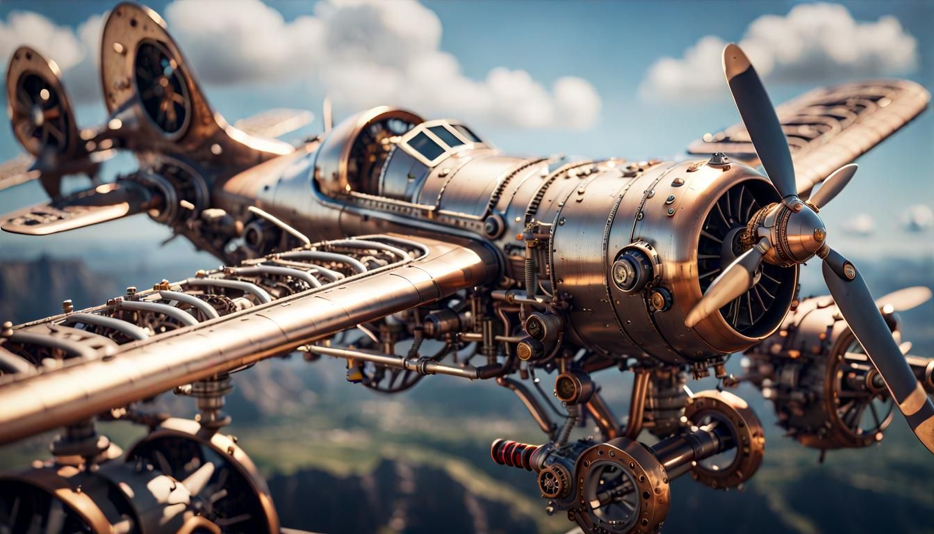 Steampunk Airplanes with Intricate Details in Hyperrealism