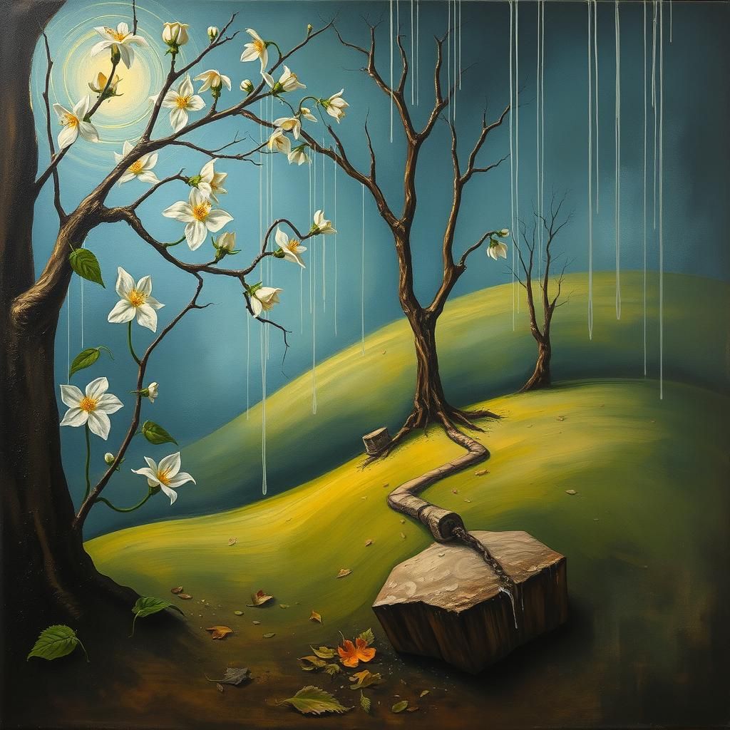 Surreal Spring vs Winter: A Dali-esque Vision