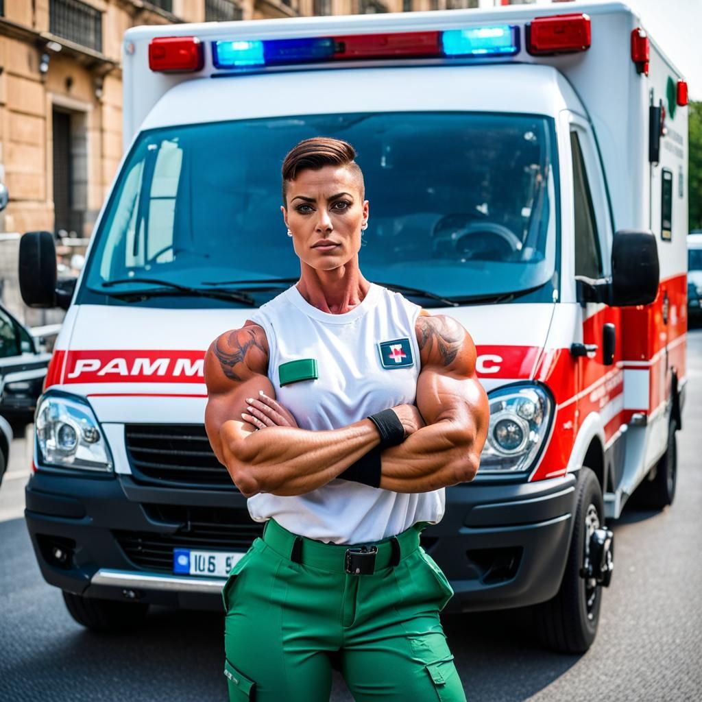 Strong Female Paramedic with Muscular Physique