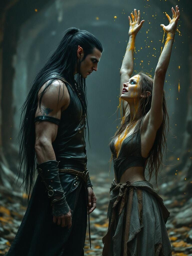 Elven Warrior and Frail Woman in Shed