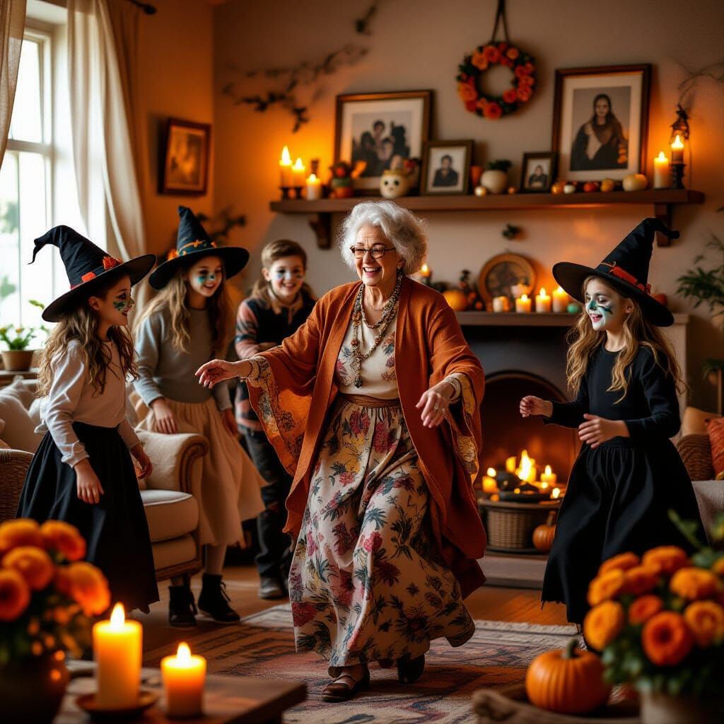 Grandmother's Halloween Dance in Spanish Living Room
