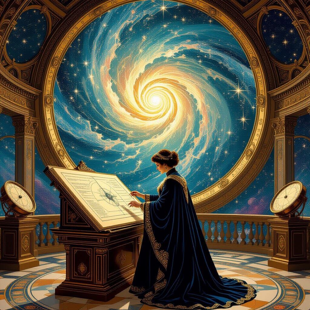 Celestial Cartographer Charts Cosmic Currents in Art Nouveau...