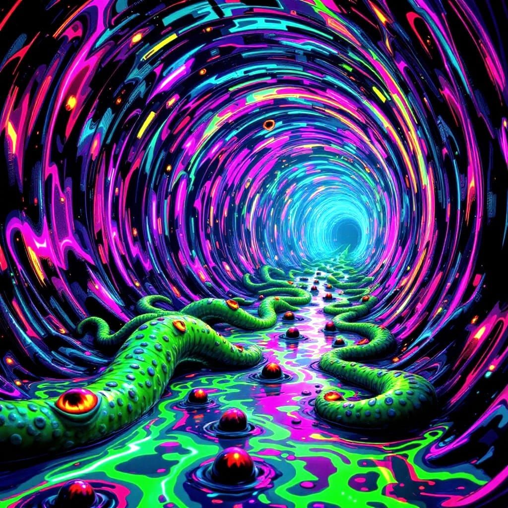 Endless Neon Psychedelic Tunnel with Twisting Tentacles