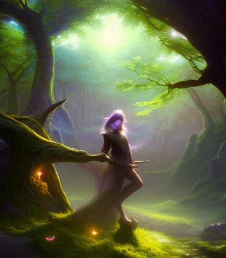 Magical Portal to Fantasy Landscape with Nebula Sky