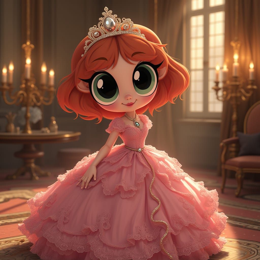 Elegant Powerpuff Girl in Whimsical Ball Gown