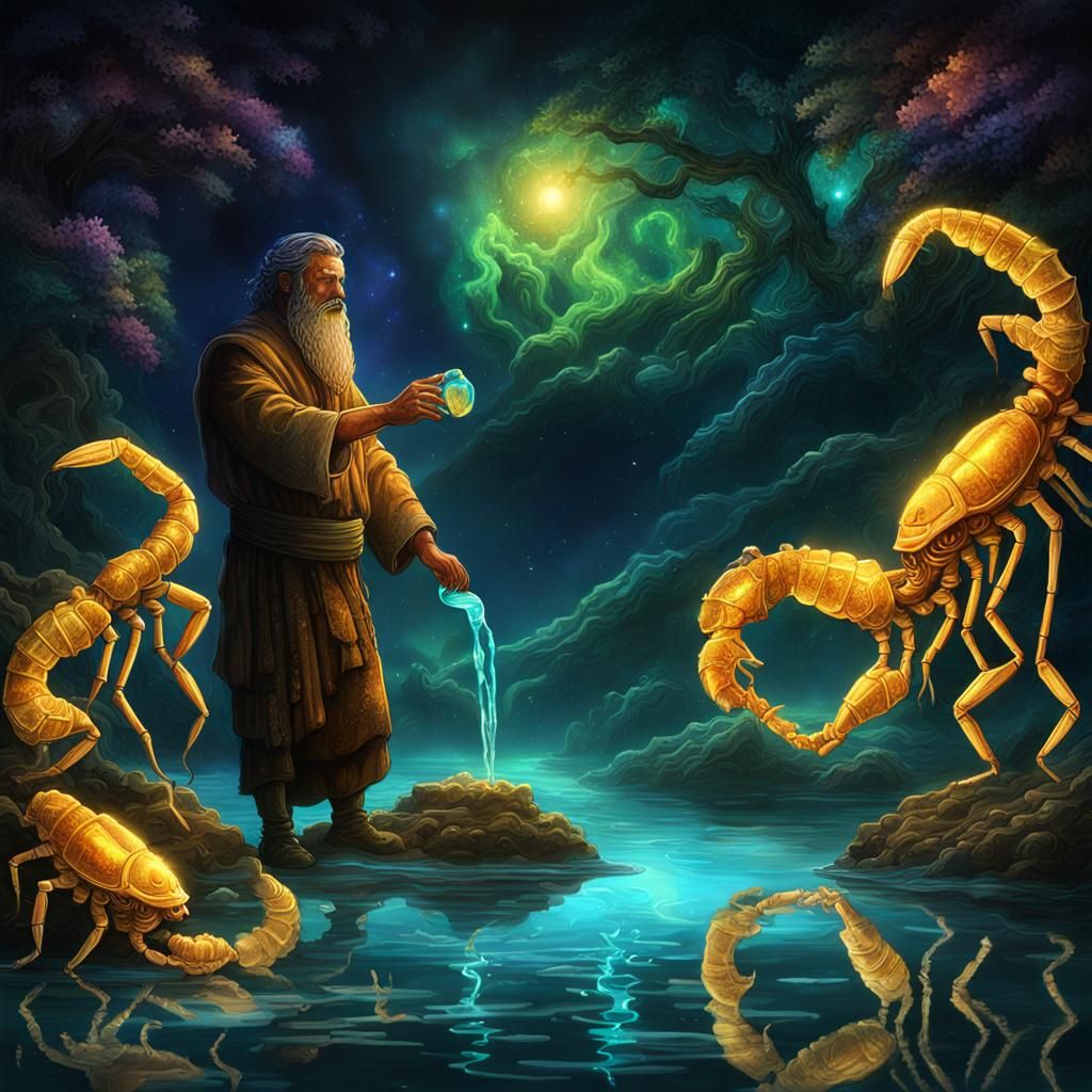 Etruscan Man and Glowing Scorpion in Magic Realism