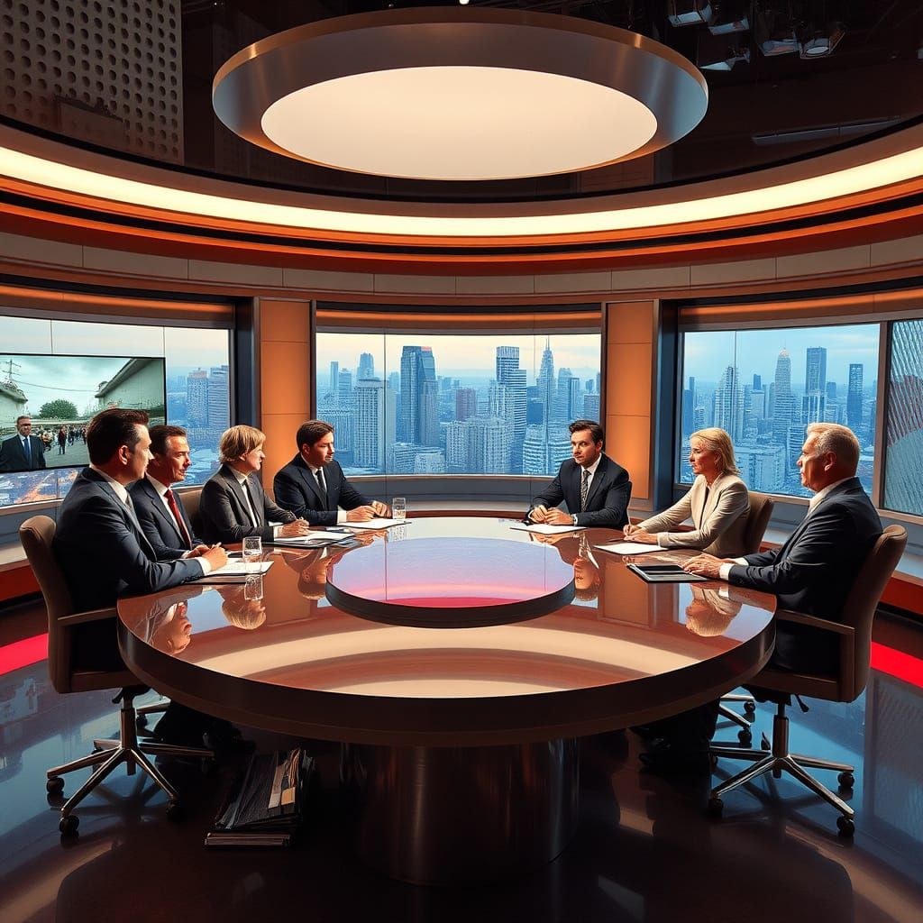 Futuristic News Broadcast Studio in a Modern Metropolis