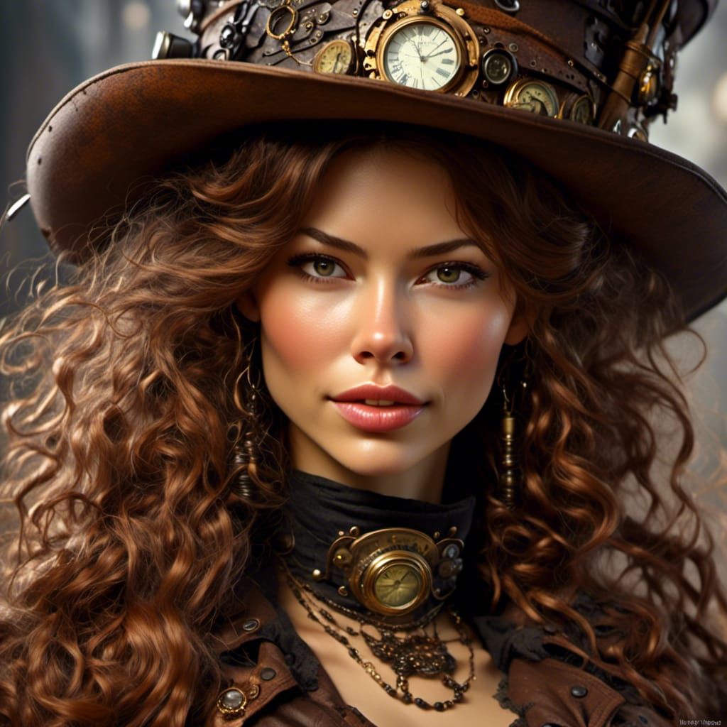 Jessica Biel Steampunk Portrait in Impasto Style