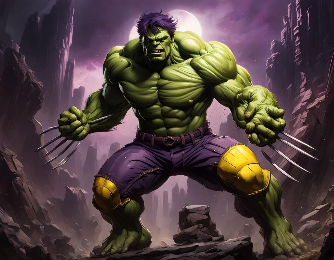 Hulk Wolverine Fusion in Dark Fantasy Style