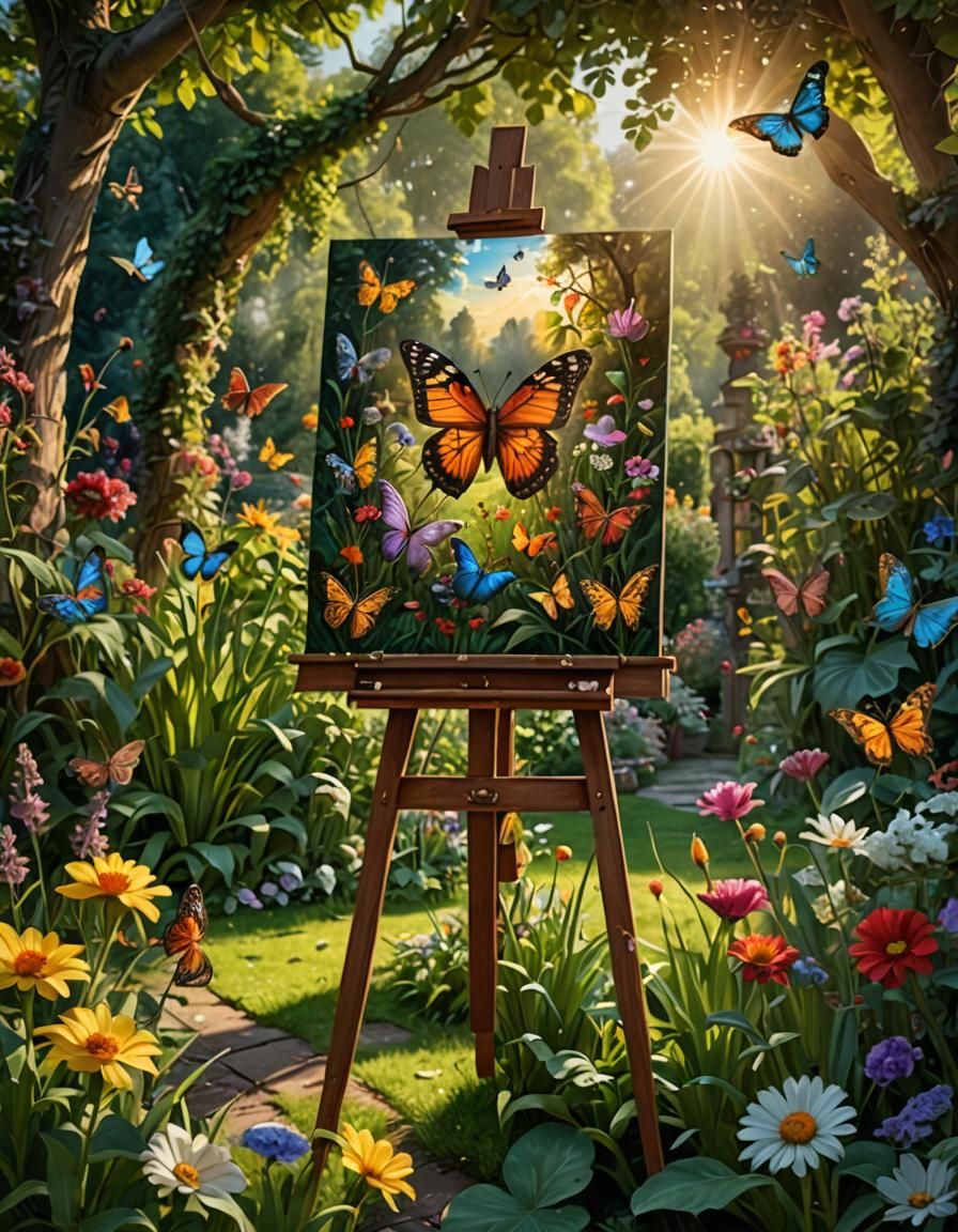 Garden Portrait on Easel, Digital Matte Painting