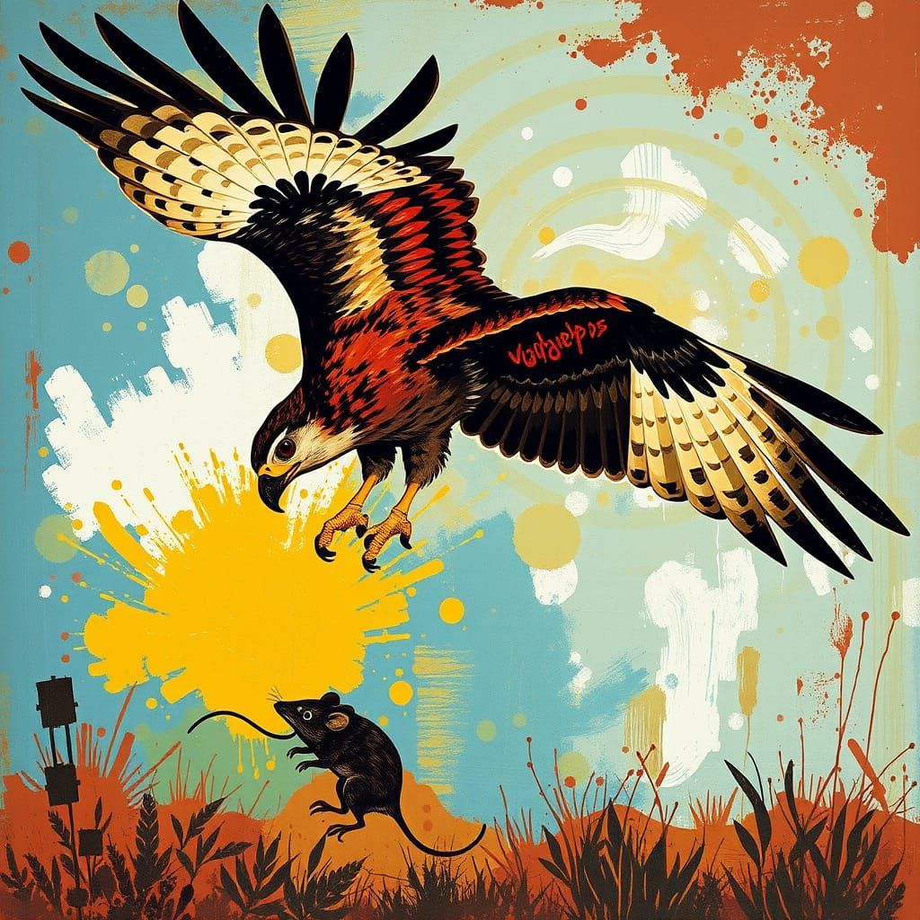 Hawk Catching Mouse in Expressionist Style