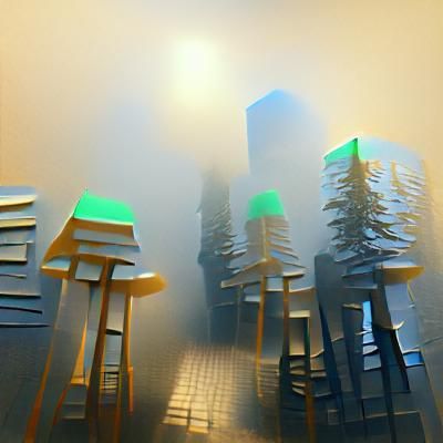 Skyscrapers Rise from Misty Forest: 3D Render