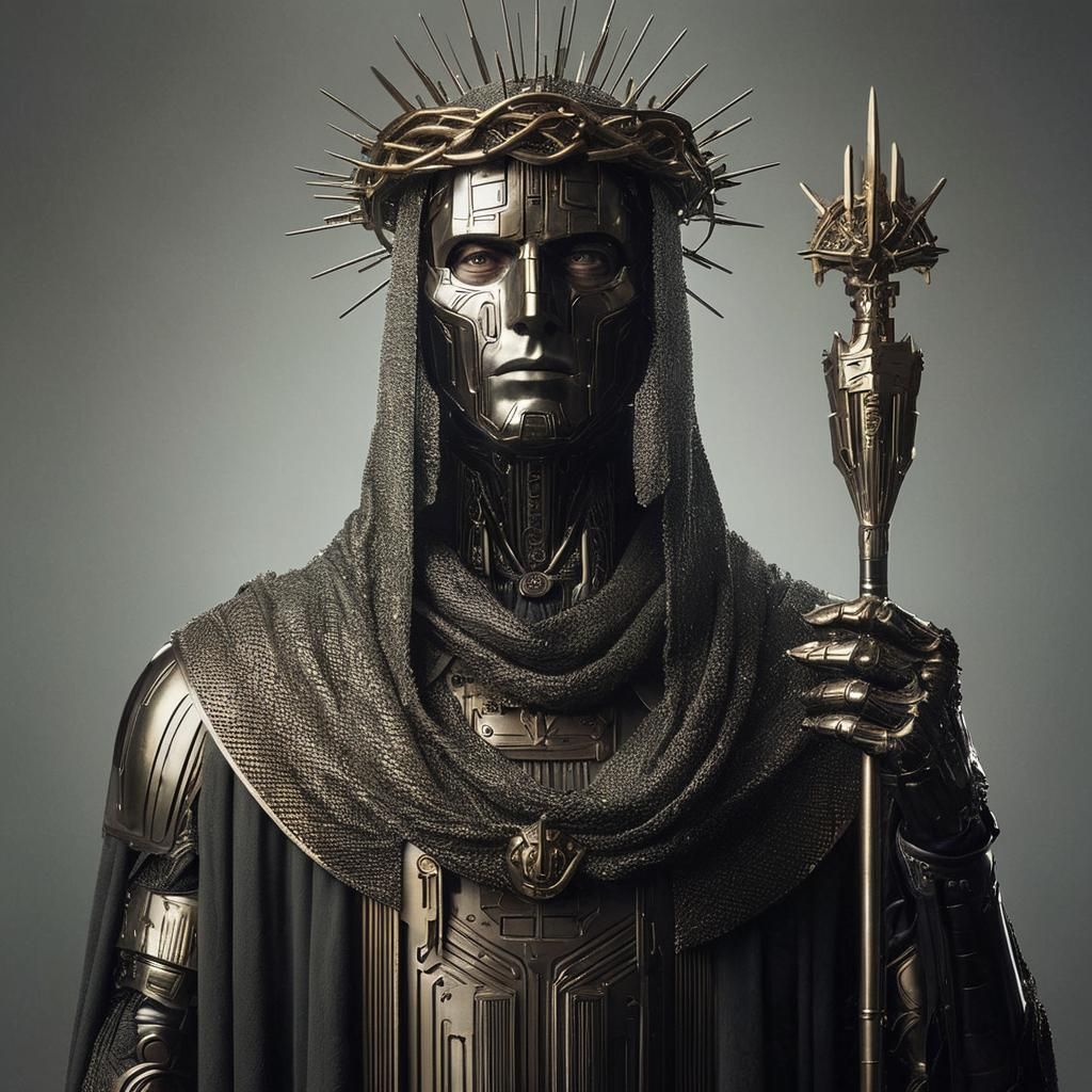 Cyberpunk King Baldwin IV in Dystopian Future