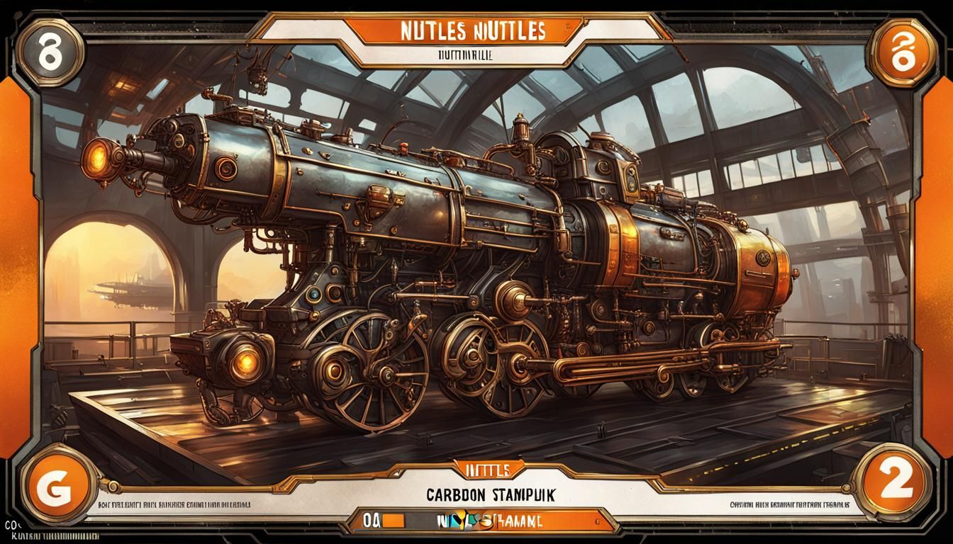 Steampunk Trading Card Game Layout in Hyperrealistic Style