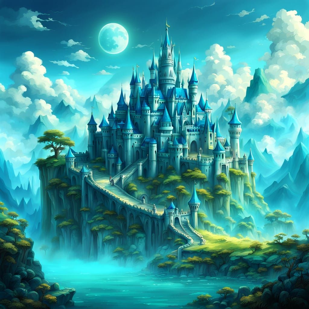 Surreal Castle in a Luminous Fantasy Paradise