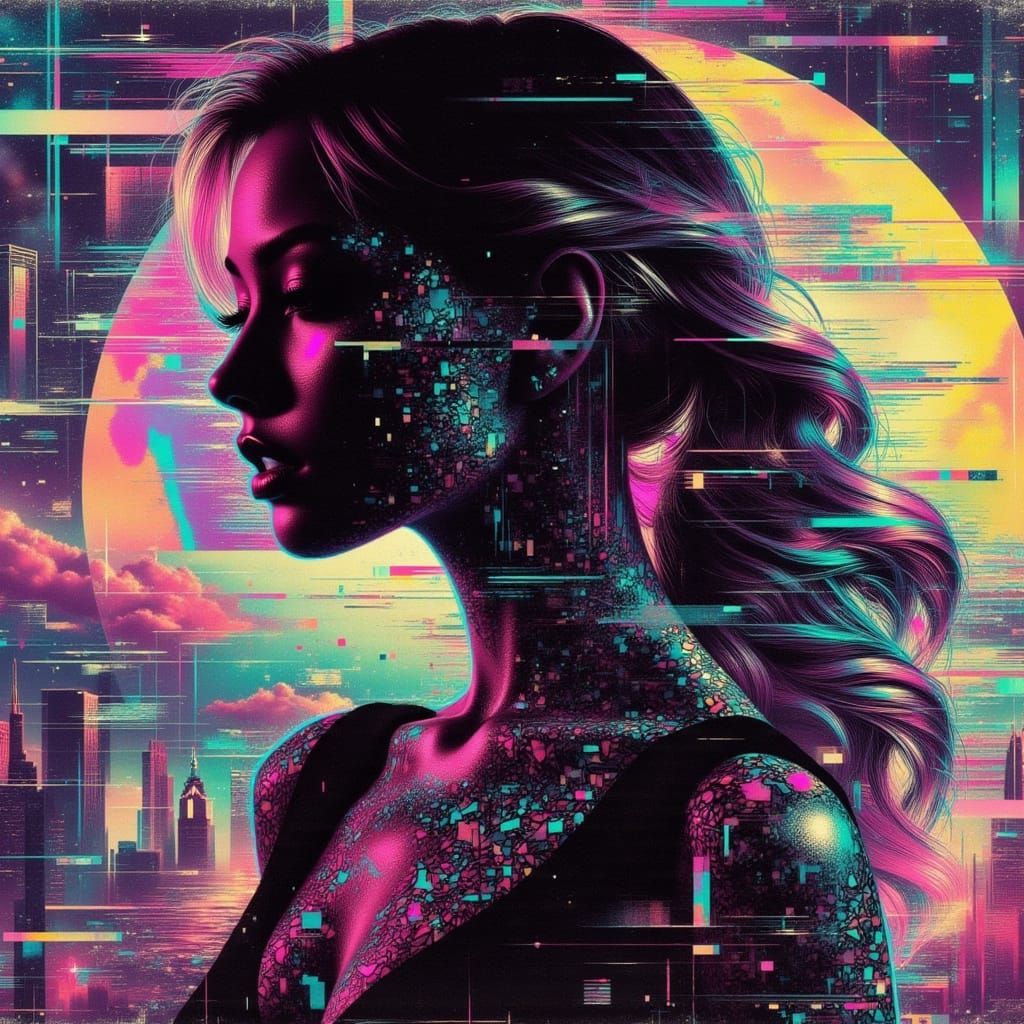 Glitch Art Woman in Cyberpunk Style