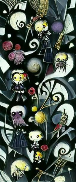 Victorian Goth Cartoon with Spiders and Skulls