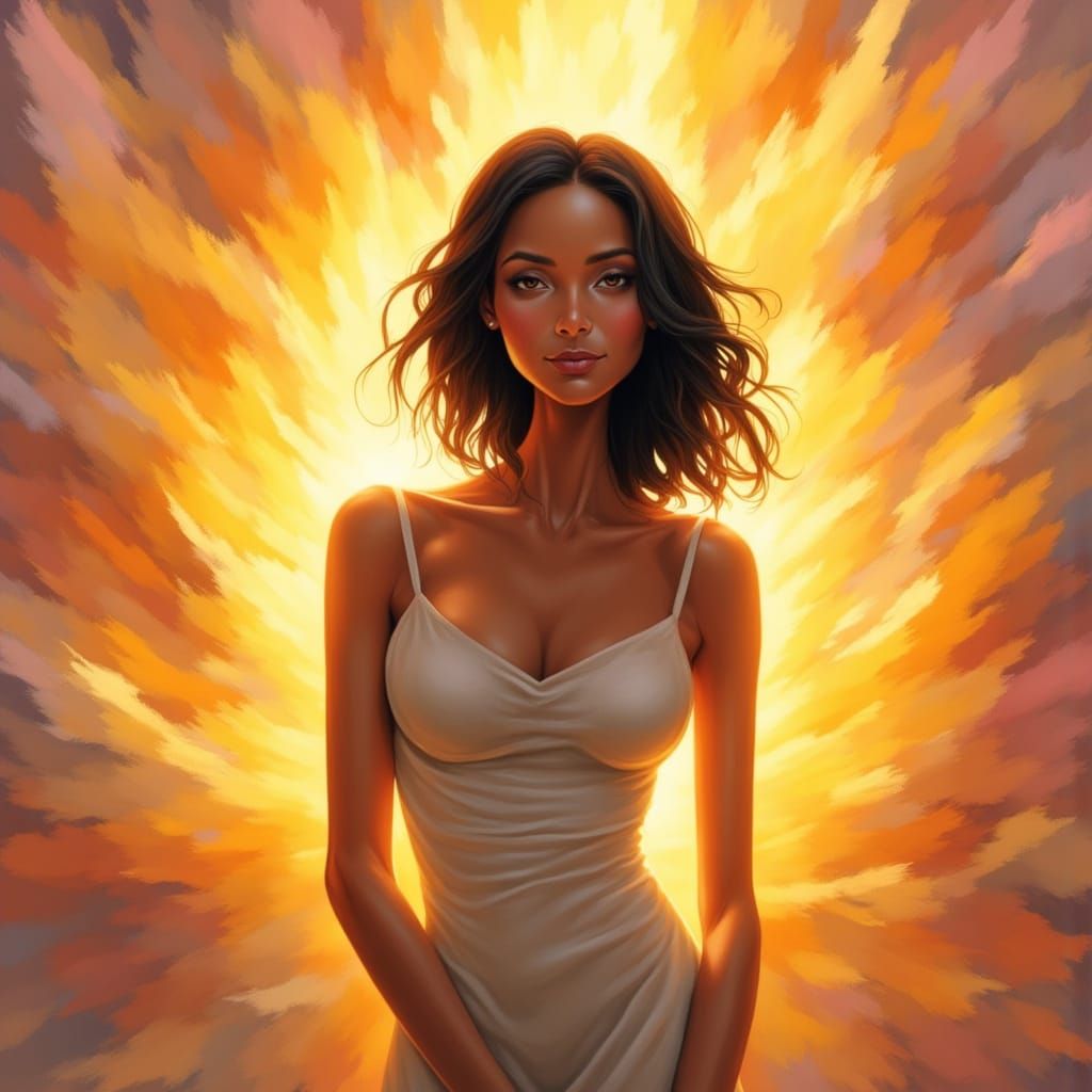 Soft Focus Digital Painting of a Woman in Warm Golden Light