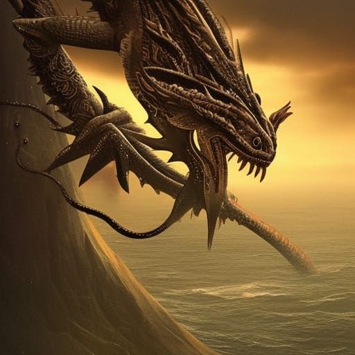 Epic Water Dragon in Digital Matte Painting Style