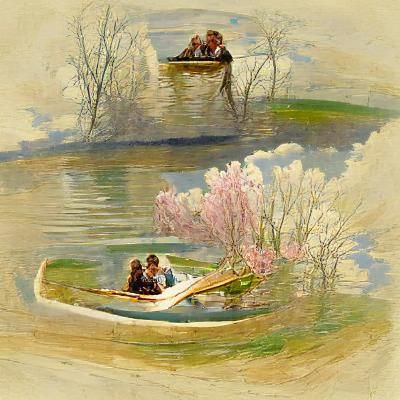 Rowboat Scene in Spring, Golden Age Illustration