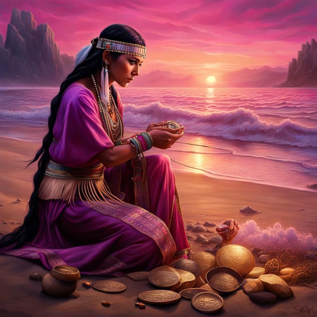 Native American Woman Finds Gold at Sunset