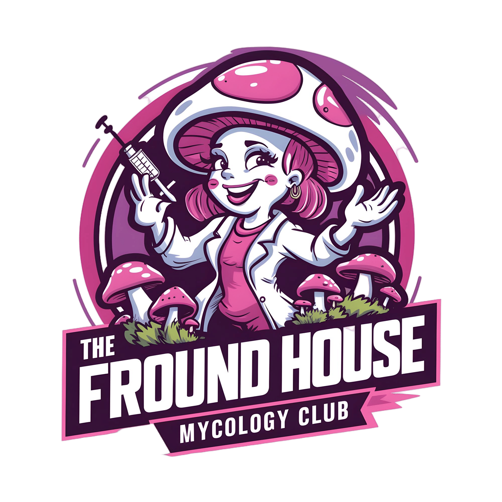 Mycology Club Logo with Happy Mushroom Character