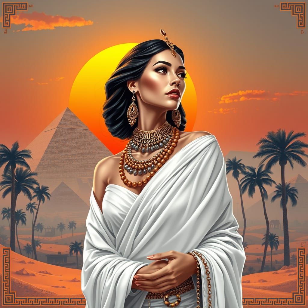 Elegant Woman Meets Ancient Egypt in Dreamlike Logo Art
