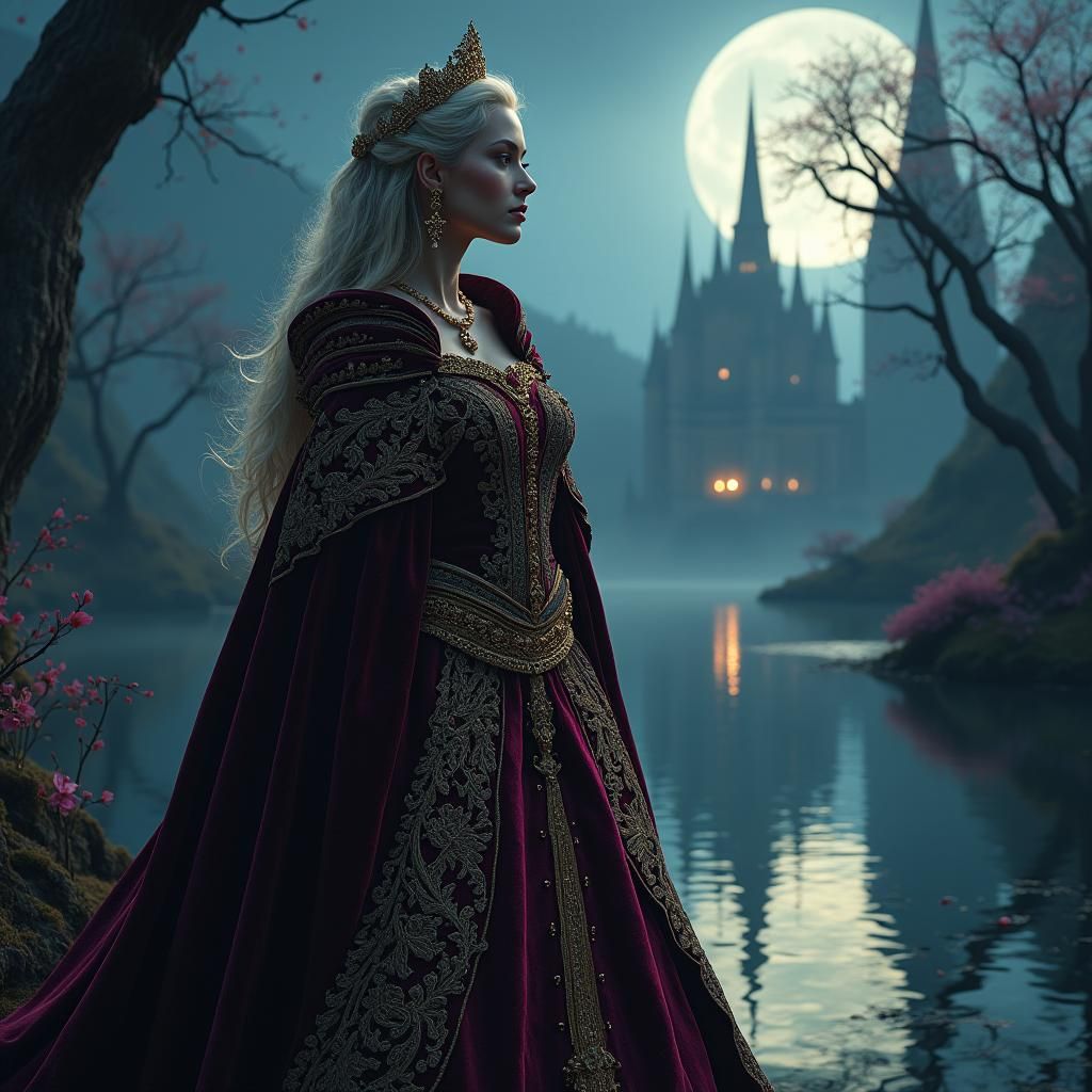 Regal Woman by Mystical Lake in Fantasy Style