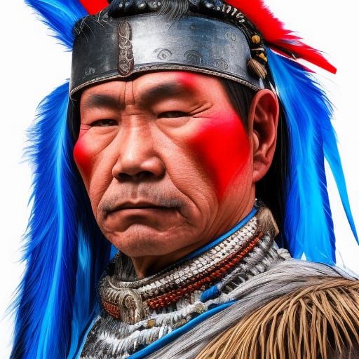 Asian Warrior Chief Portrait with Tribal Makeup