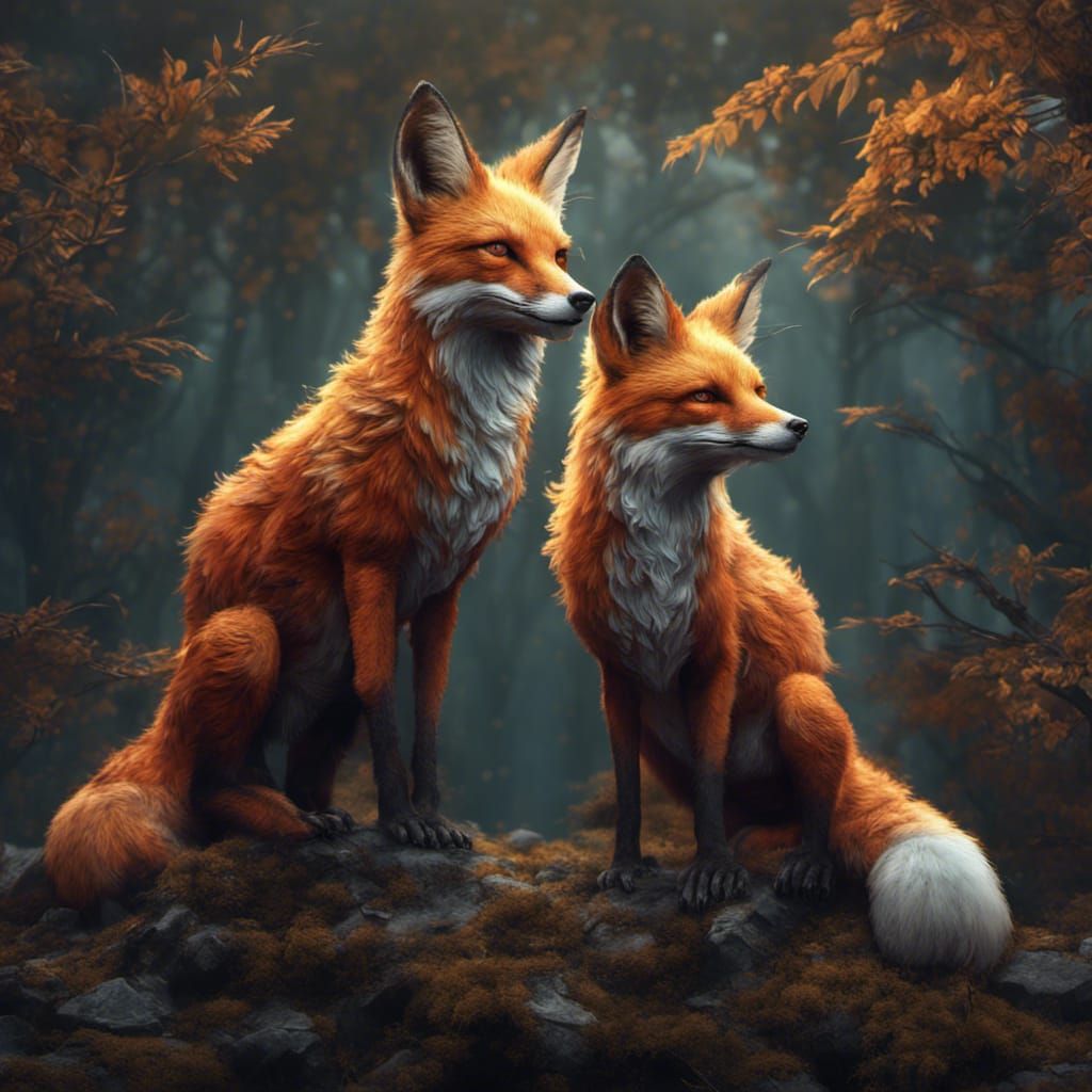 Three-Headed Fox in Detailed Digital Painting