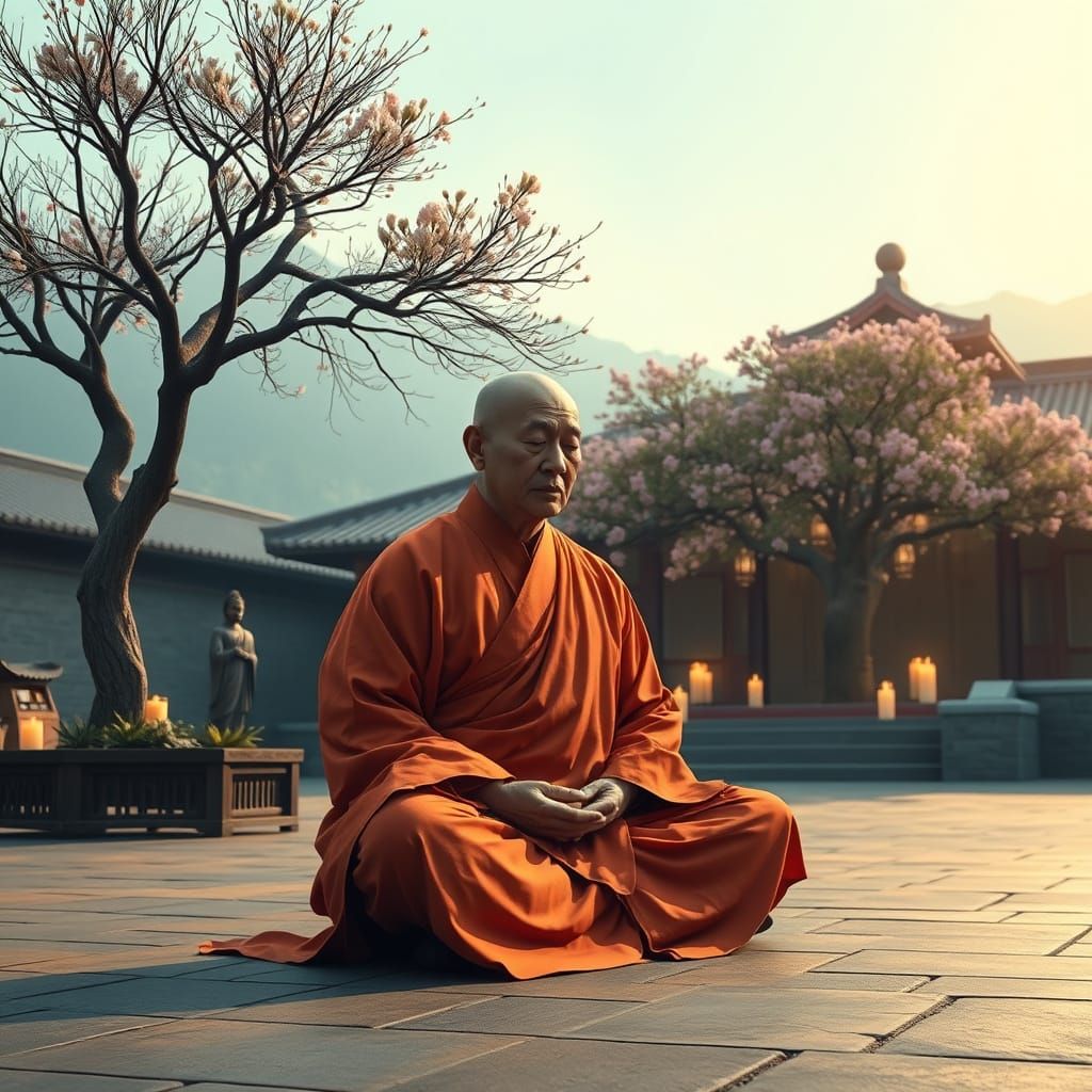 Shaolin Master in Deep Meditation: Hyperrealistic Style