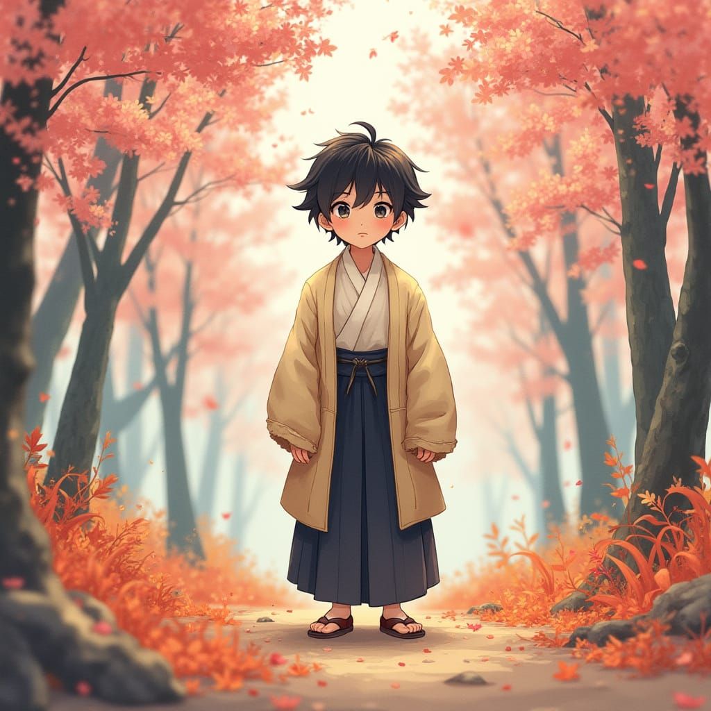 Young Shota Boy in Enchanted Japanese Forest