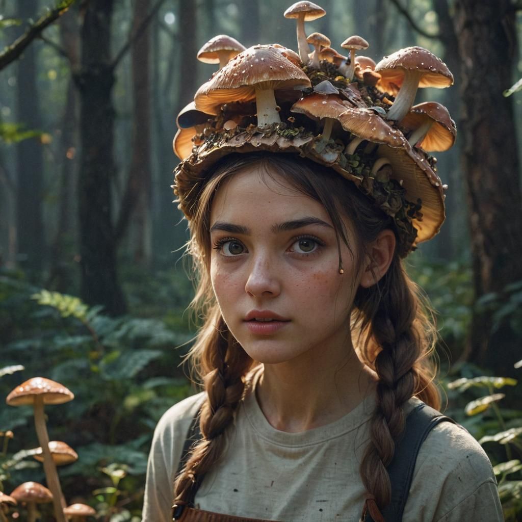 Girl with Mushroom Cap: Fantasy Concept Art