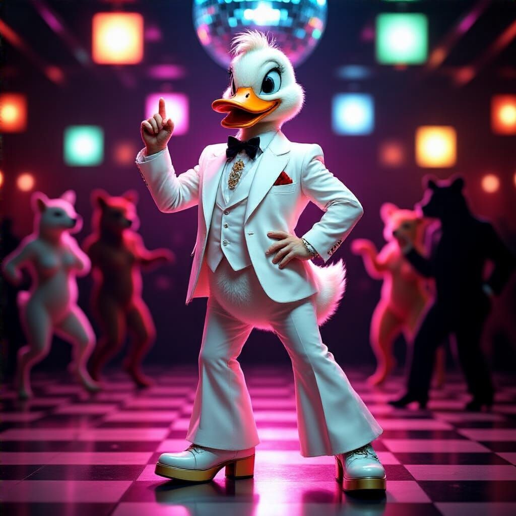 Duckling Disco Fever in Retro Cartoon Style