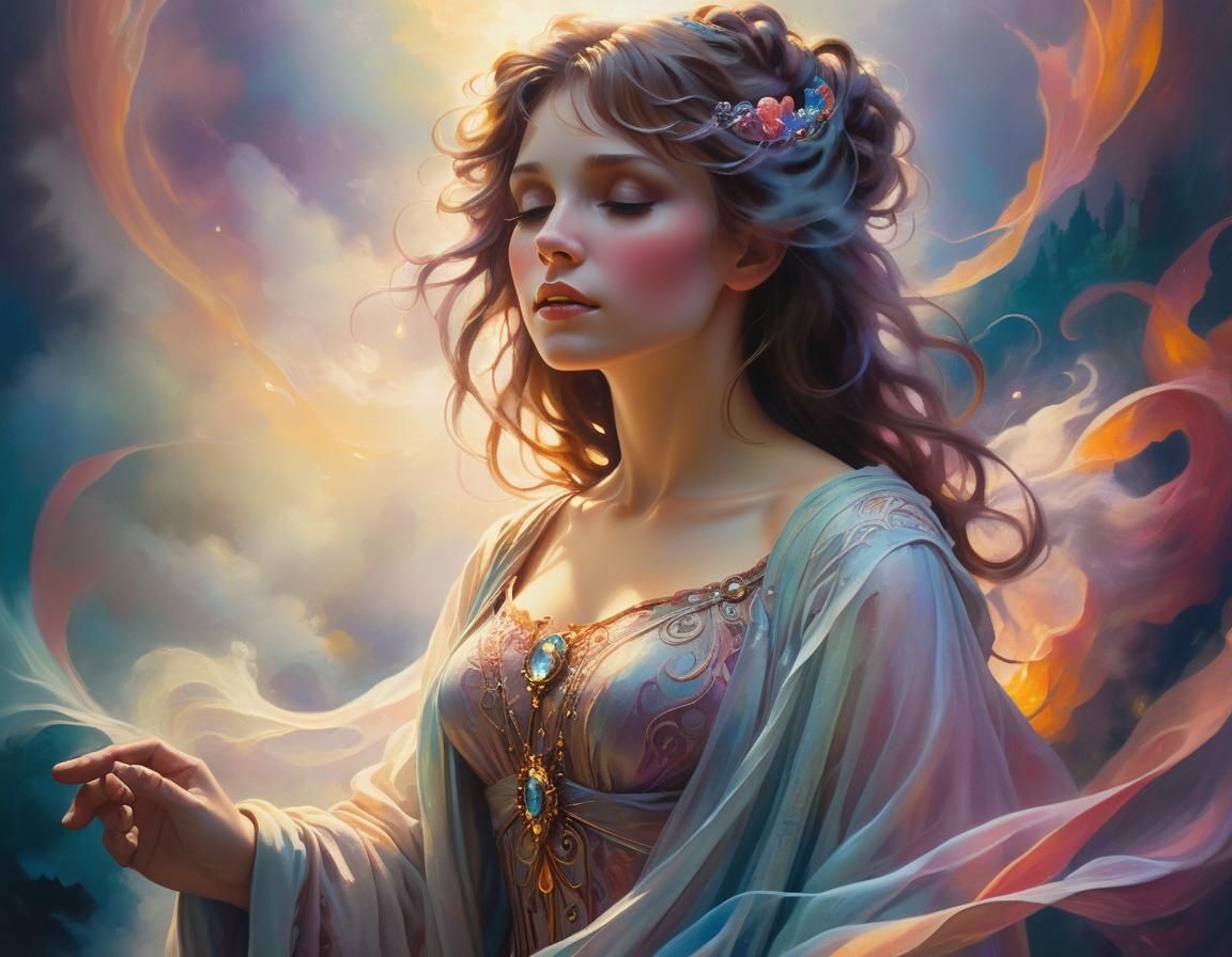 Ethereal Figure in Misty Oil Painting